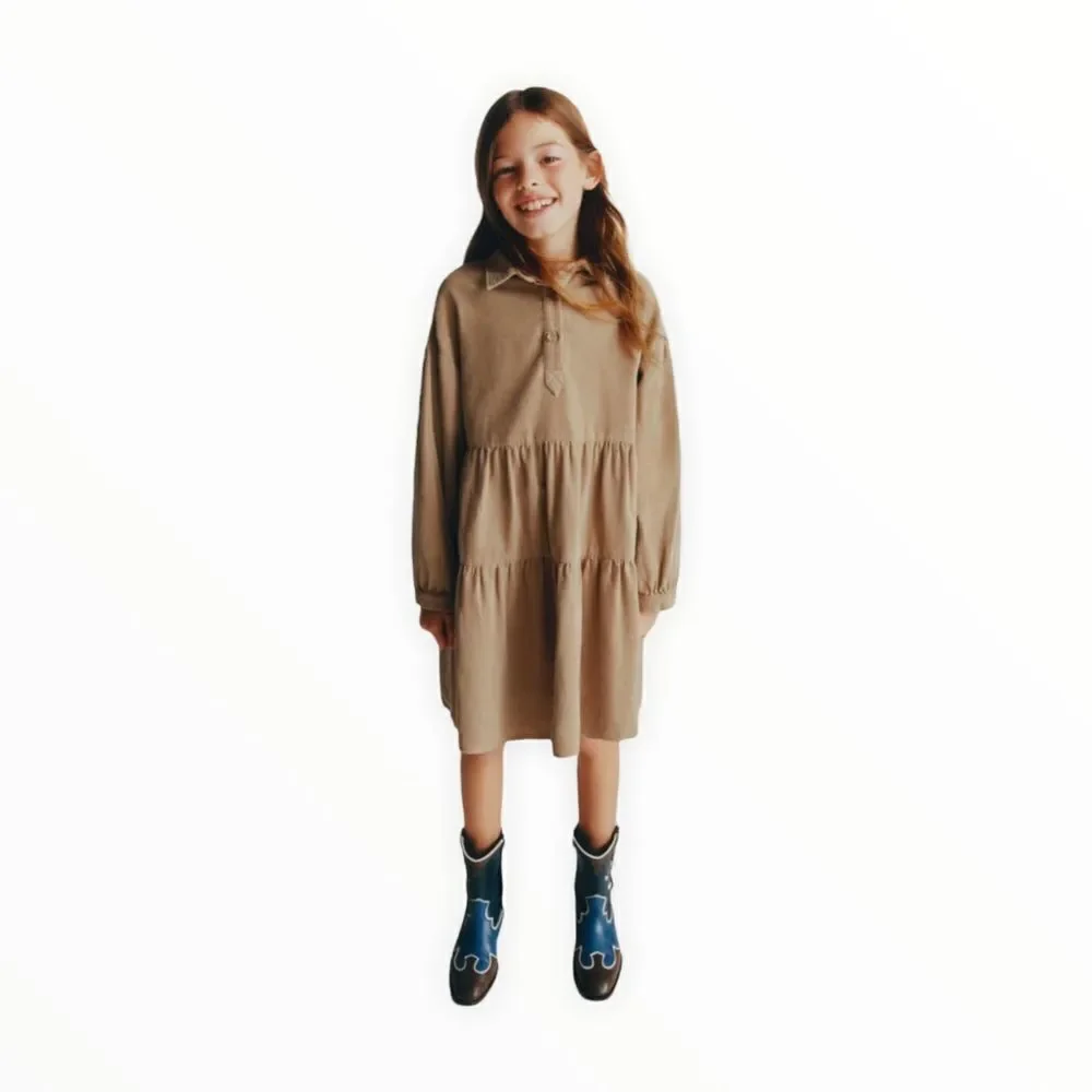 ZARA Kids Taupe Brown Fine Waled Corduroy Dress NWT Size 7